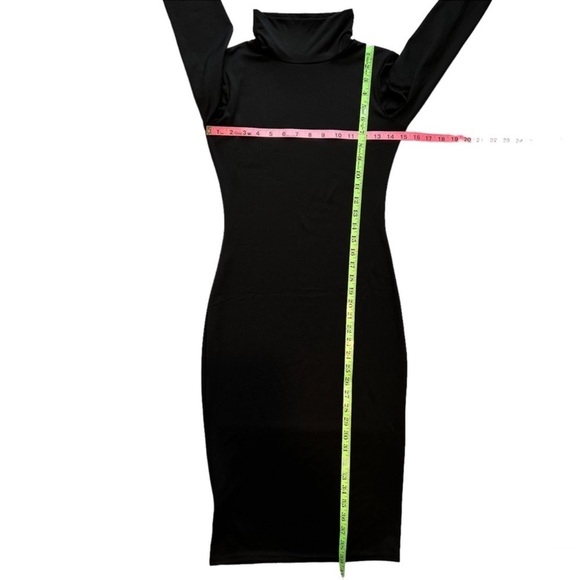 Black turtleneck dress fitted bodycon knee length stretch dress long sleeve SZ S - Picture 6 of 9